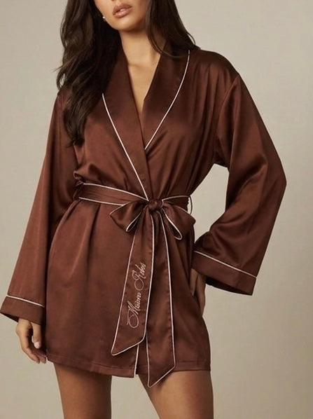 Nora Embroidered Robe in Espresso - Pre Order