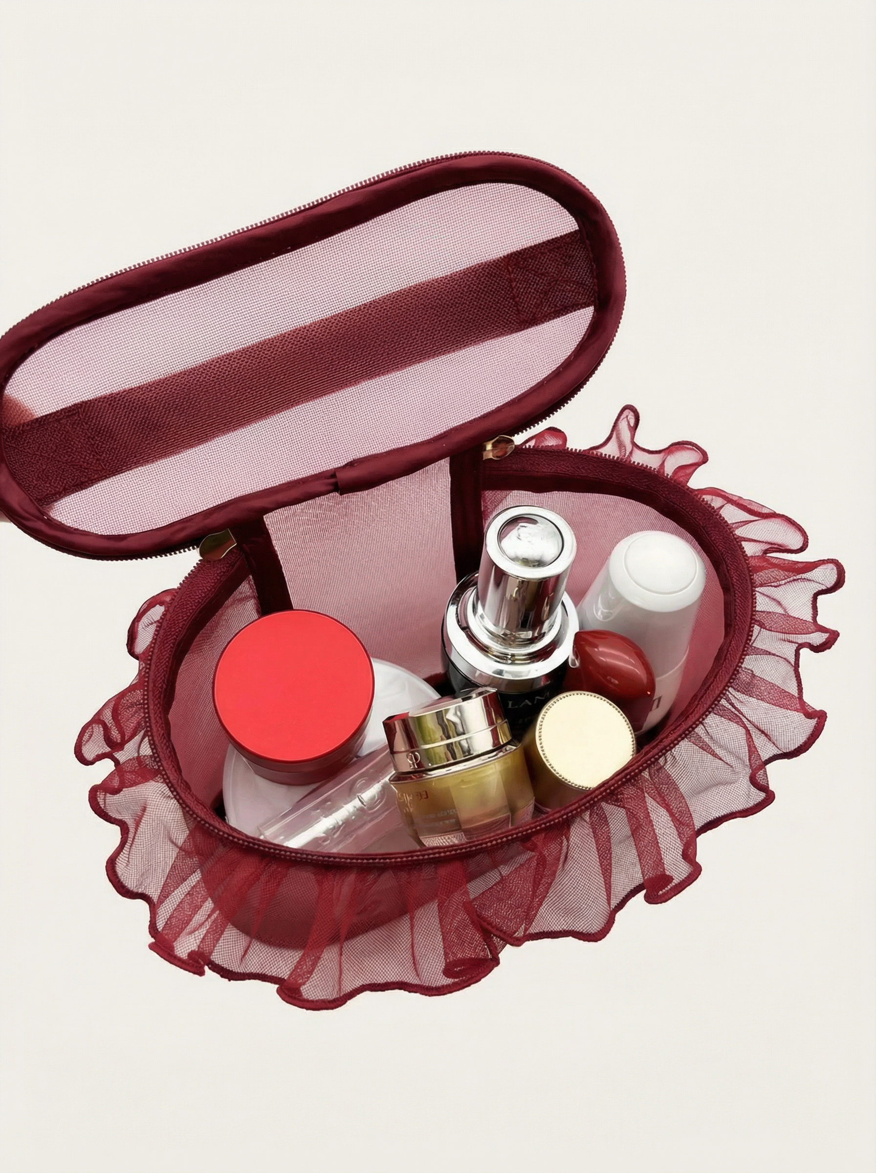 Ruffle Mesh Makeup Bag