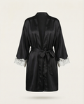 Maya Silk Short Robe in Noir