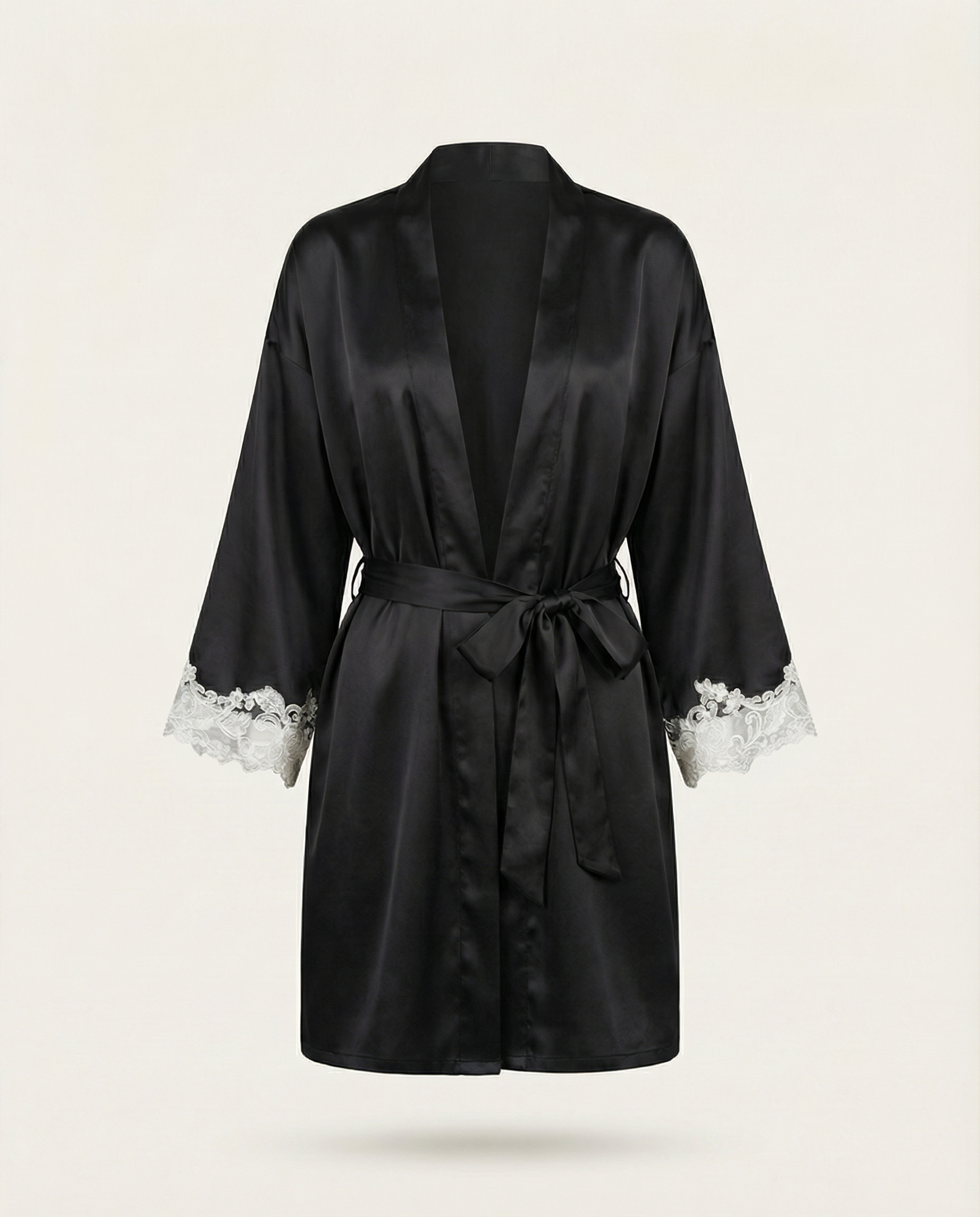 Maya Silk Short Robe in Noir