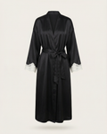 Margo Silk Long Robe in Noir