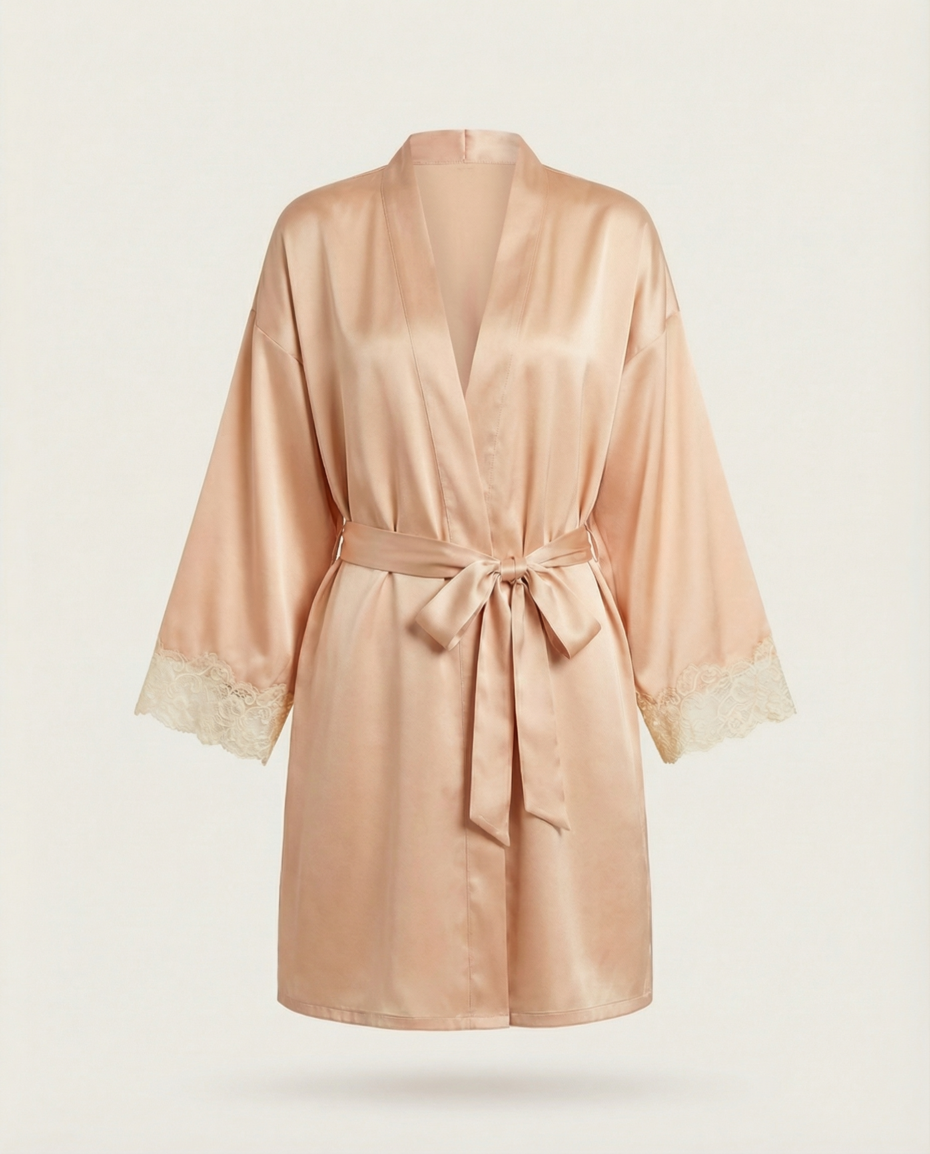 Maya Silk Short Robe in Beige