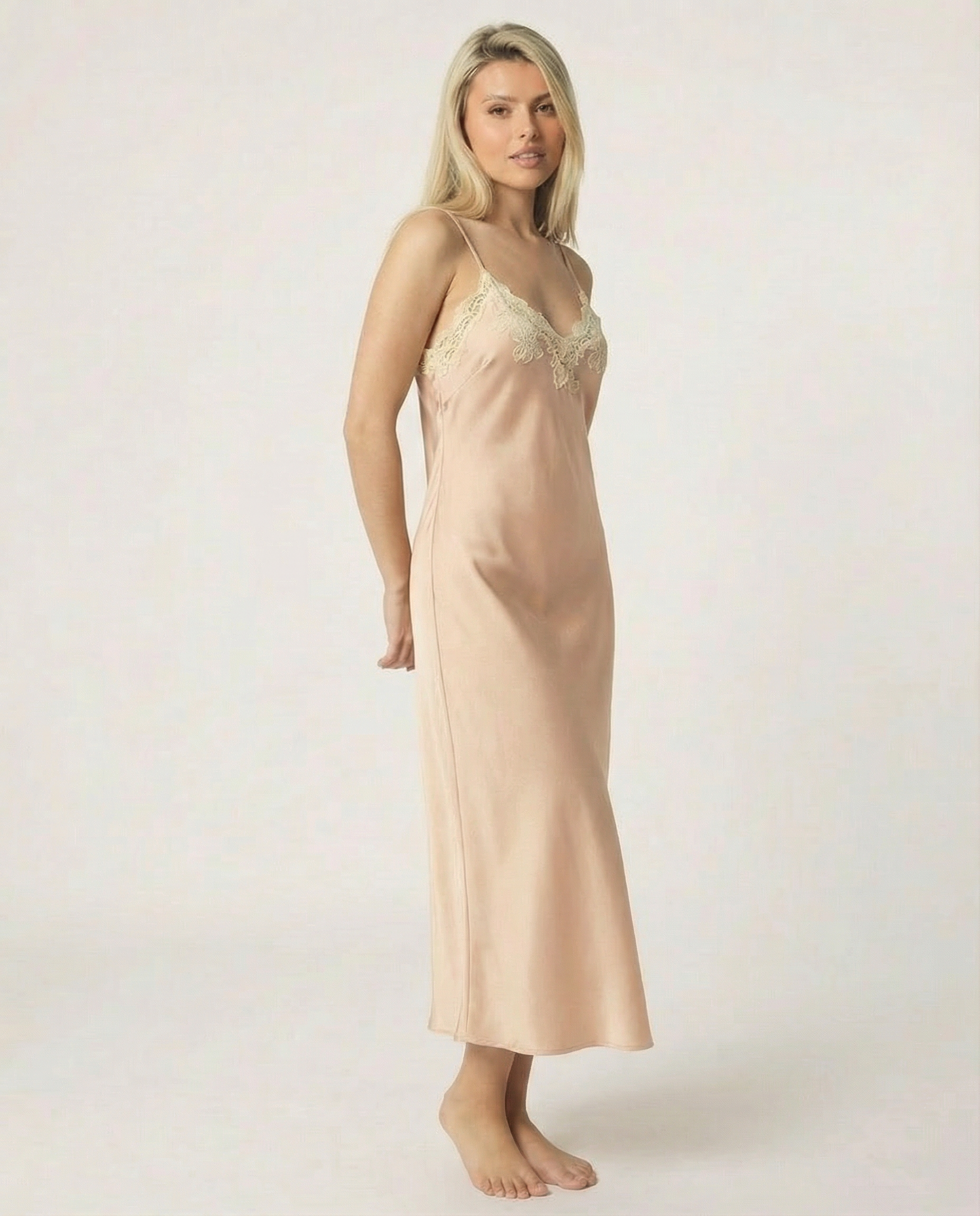 Marielle Silk Long Dress in Beige