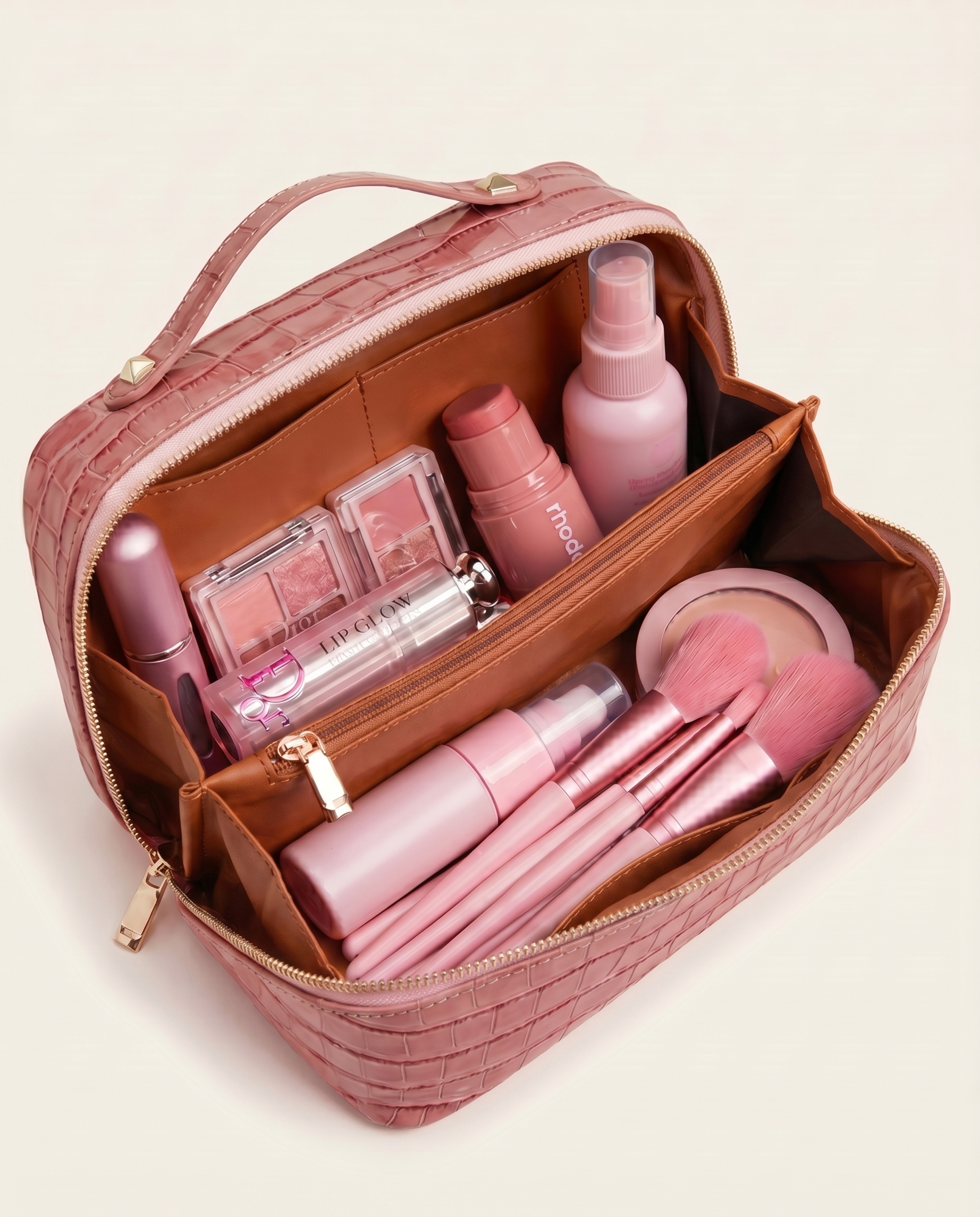 Melis Makeup Case in Pink Croc