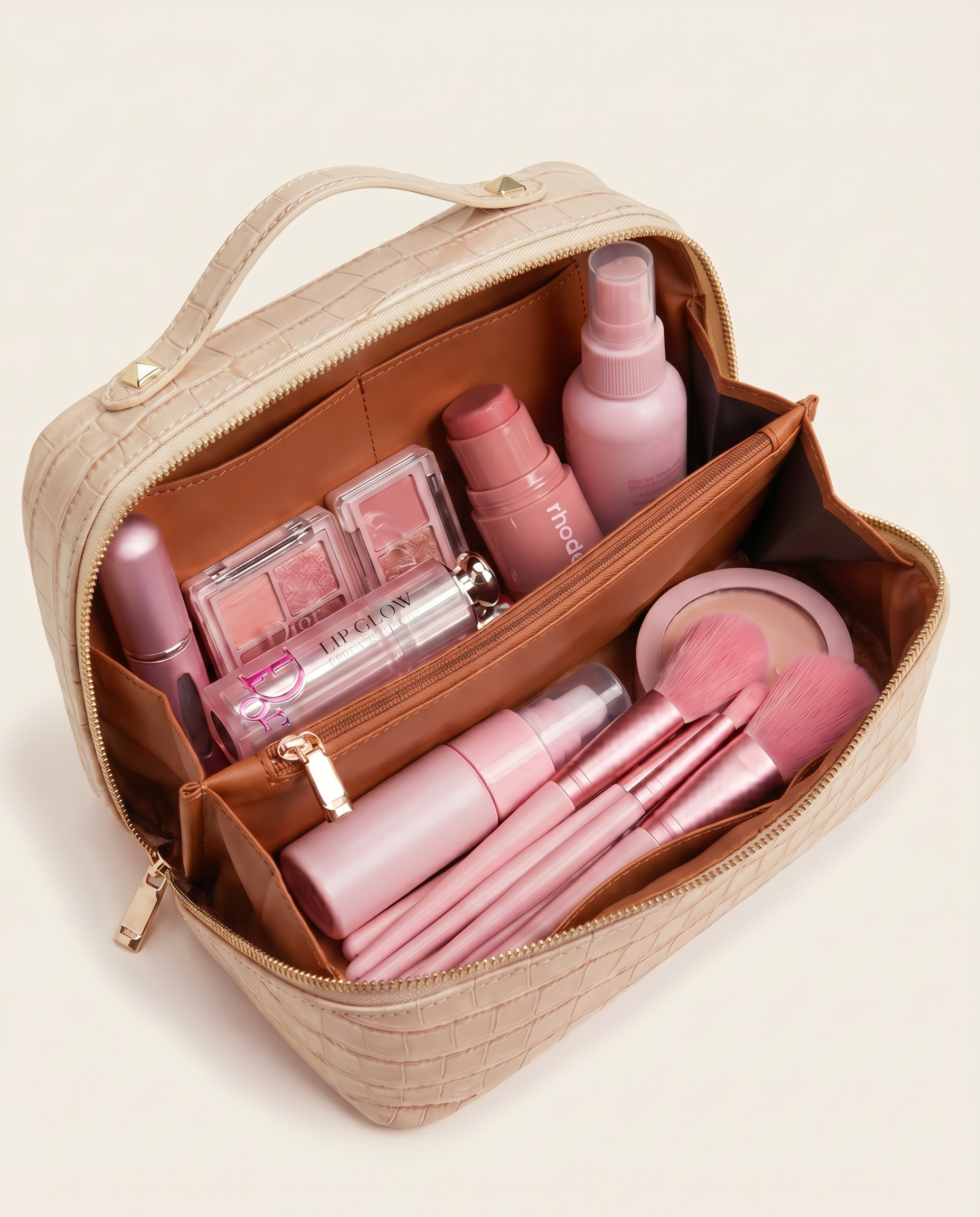 Melis Makeup Case in Blush Nude Croc
