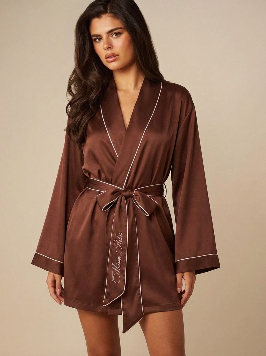 Nora Embroidered Robe in Espresso - Pre Order