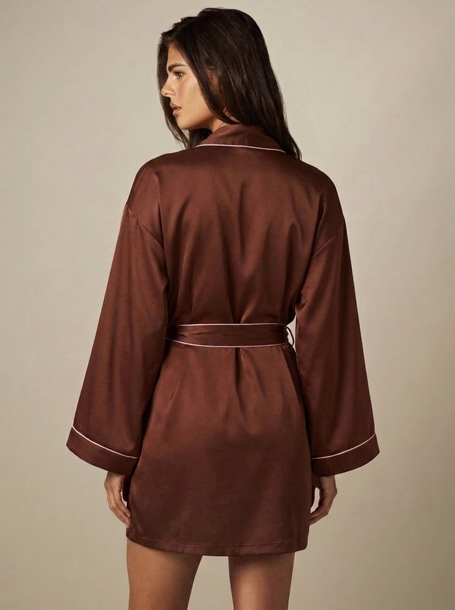 Nora Embroidered Robe in Espresso - Pre Order