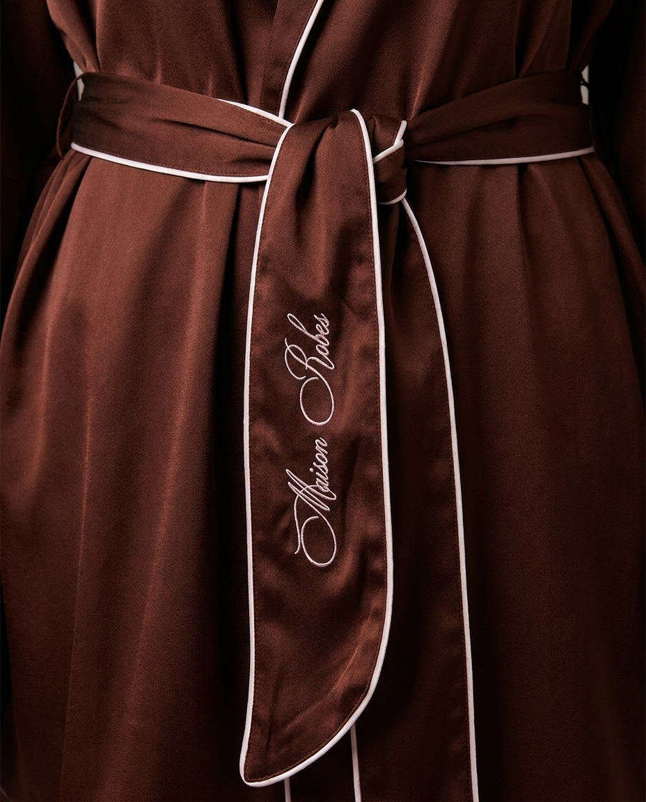 Nora Embroidered Robe in Espresso - Pre Order