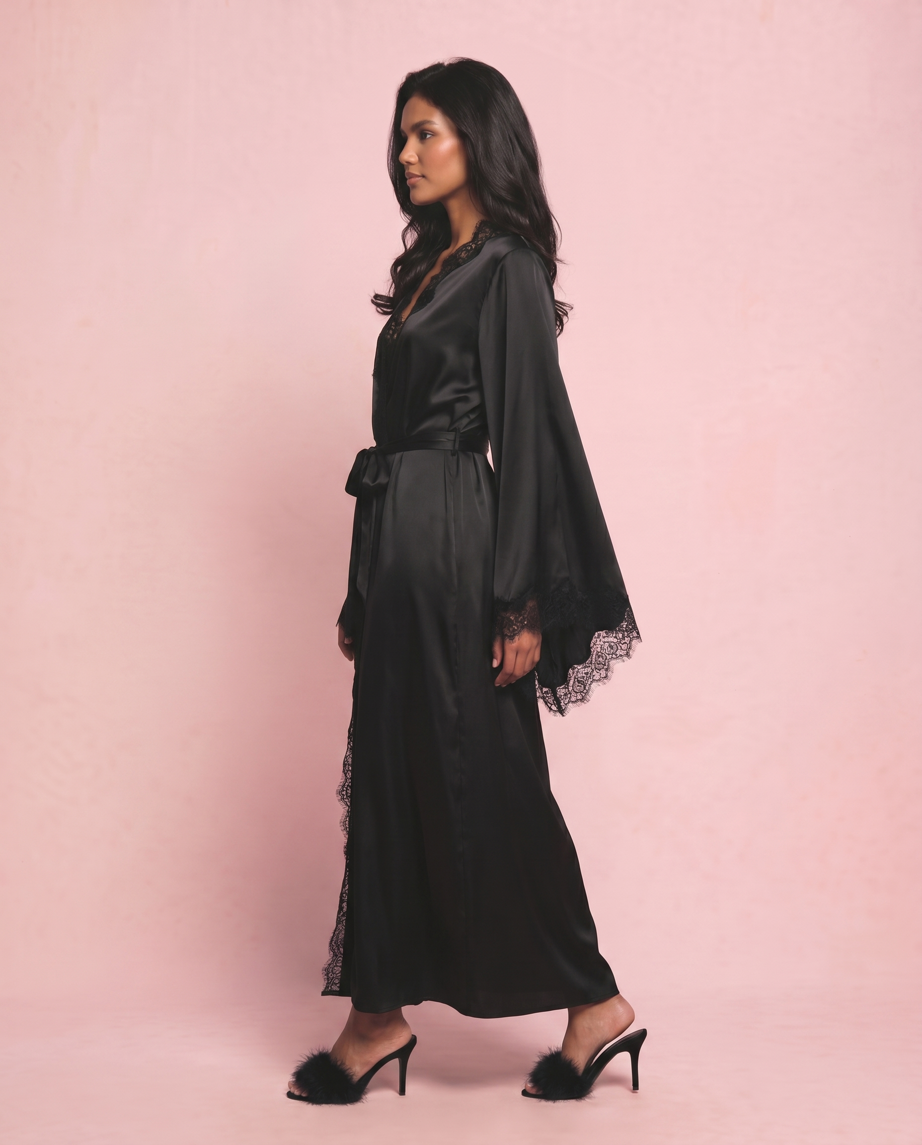 Celine Maxi Lace Robe in Black